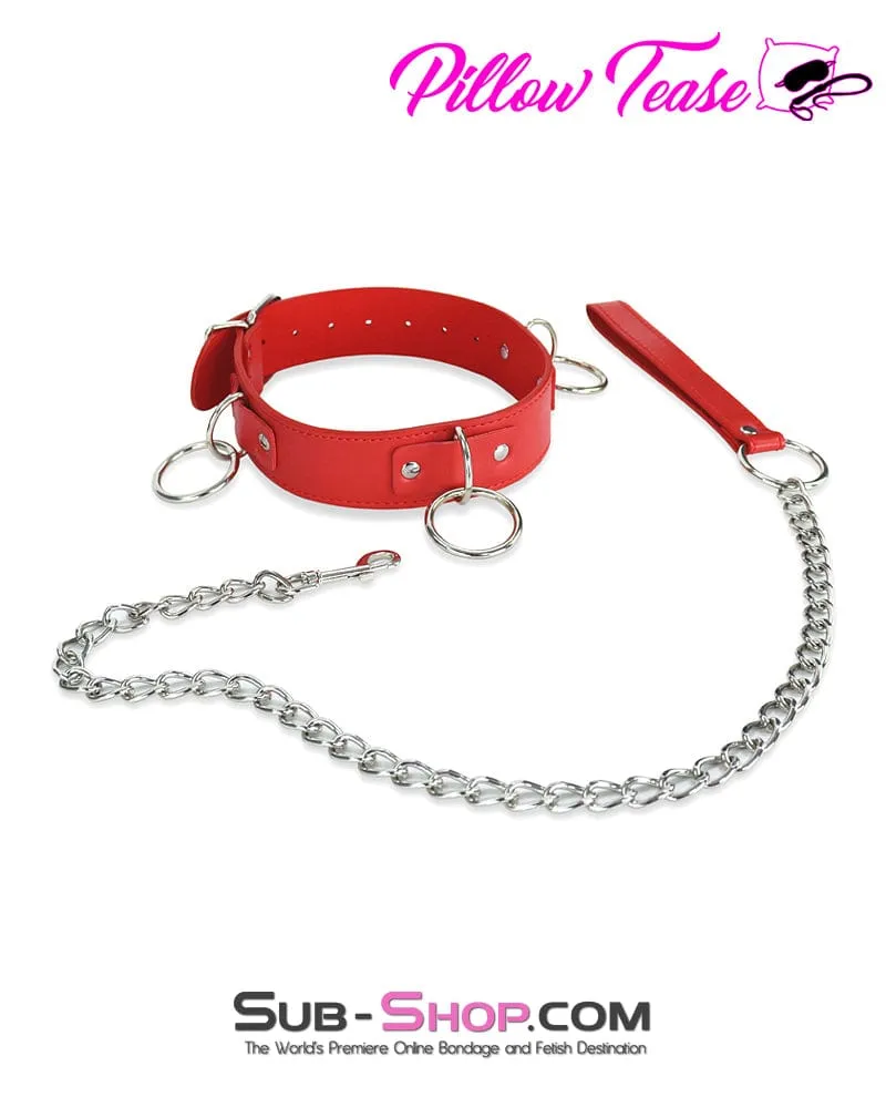 0552DL      3 Ring Bondage Slave Collar, Red