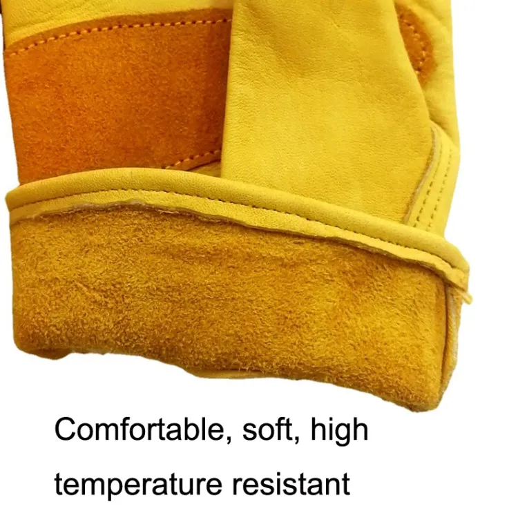 1 Pair JJ-1004 Outdoor Garden Welding Genuine Leather Labor Safety Gloves, Size: L(Yellow)