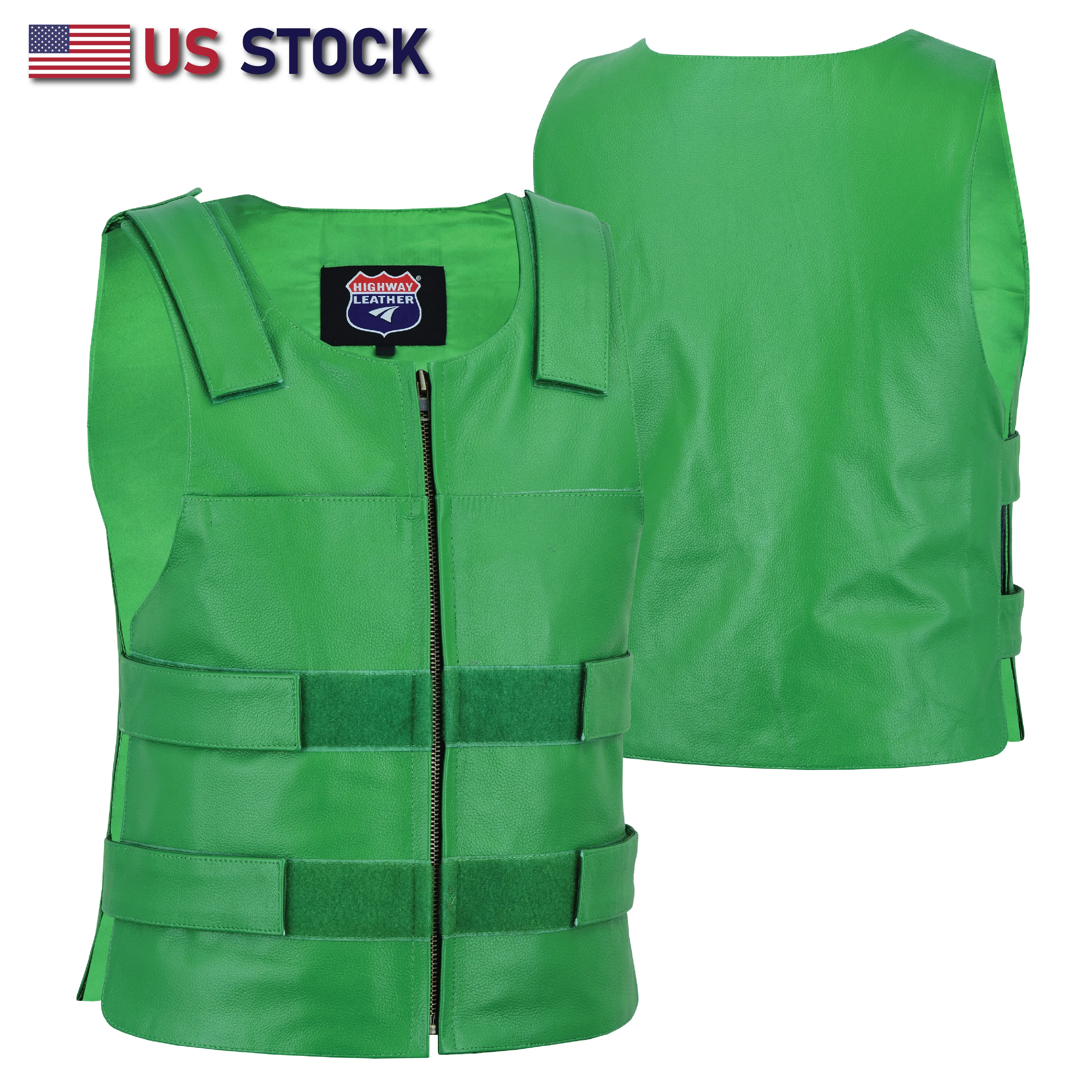 11643 Green Bulletproof Style tactical street leather vest - Zippered