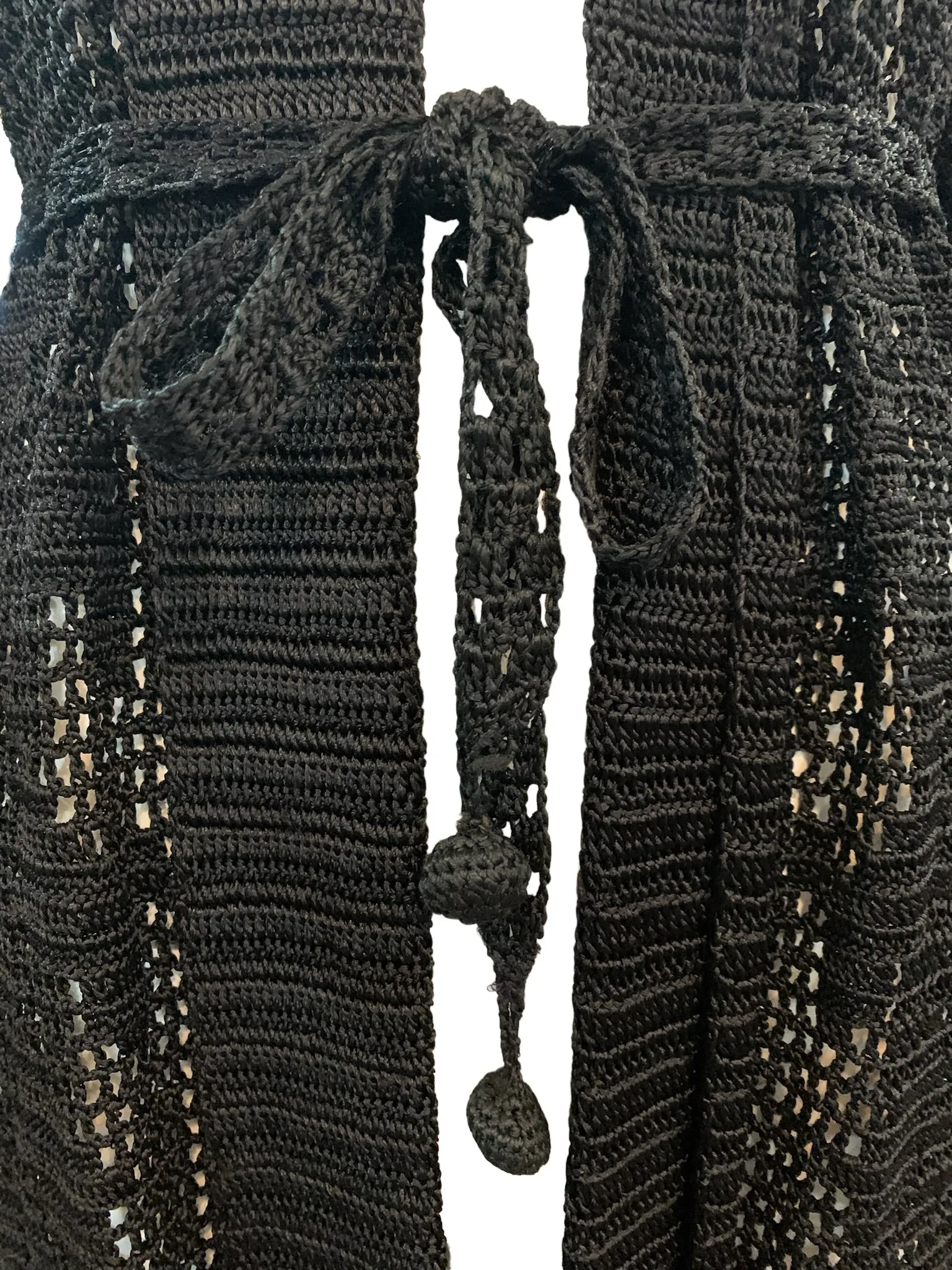 1920's Black Mid Length Hand Crochet Open Front Cardigan