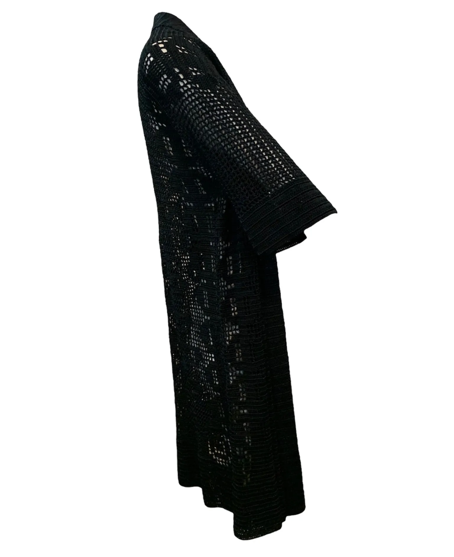 1920's Black Mid Length Hand Crochet Open Front Cardigan