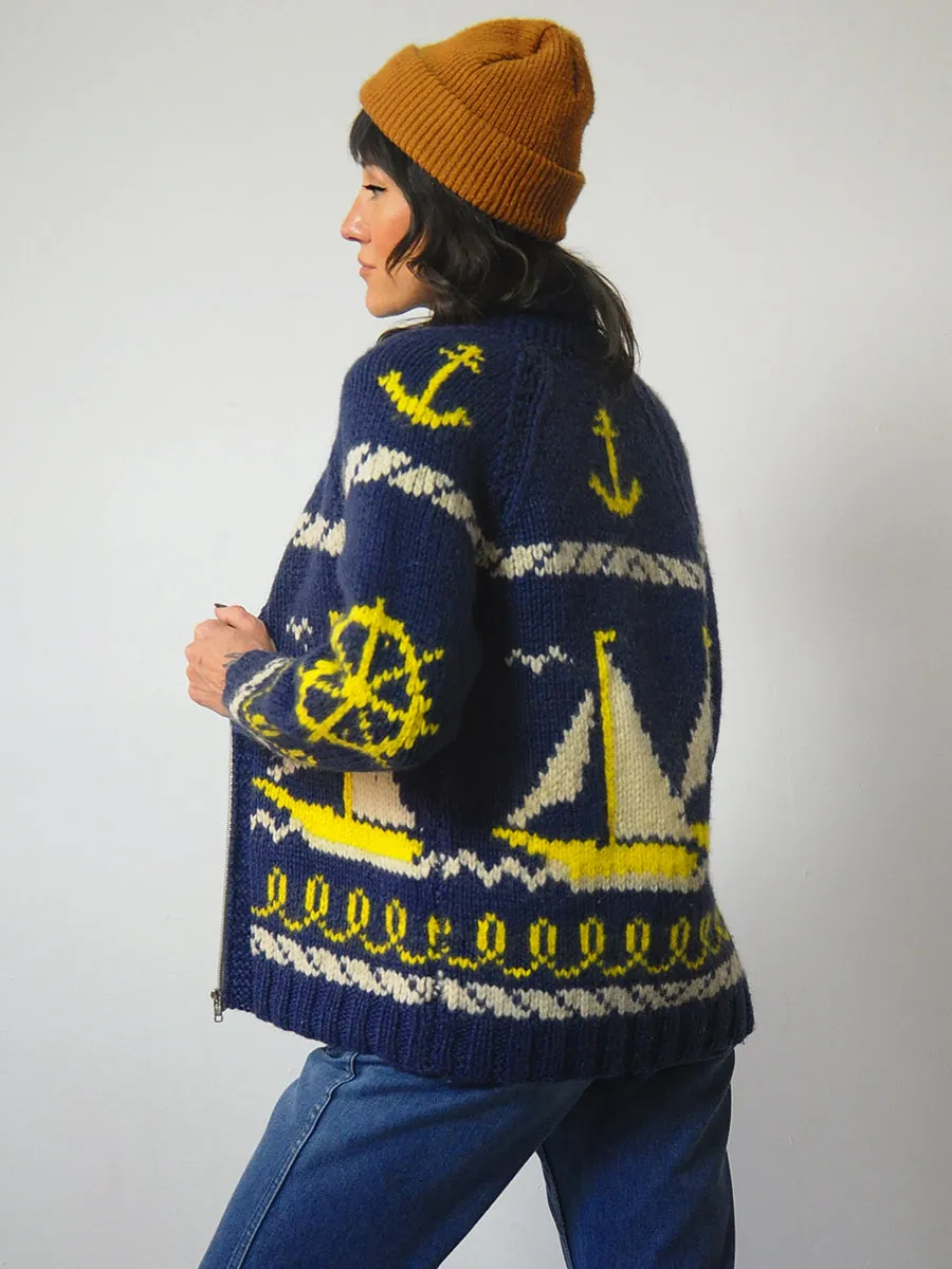 1950's Nautical Wool Cowichan Cardigan