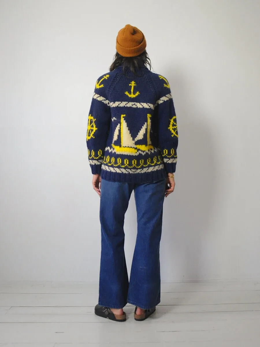 1950's Nautical Wool Cowichan Cardigan