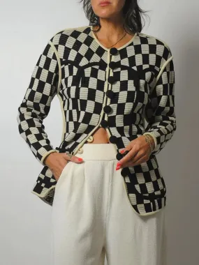 1980's Knit Checkerboard Cardigan