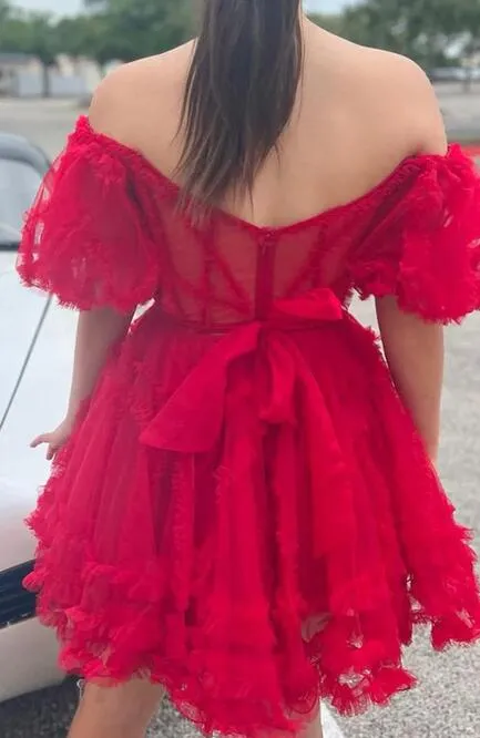 2023 Red Tulle Homecoming Dress PC1143