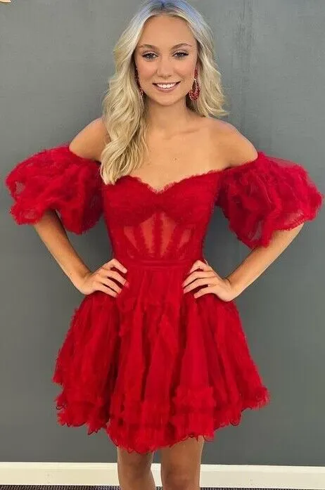 2023 Red Tulle Homecoming Dress PC1143