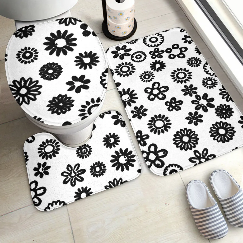 3 Piece Black Flowers Bathroom Set