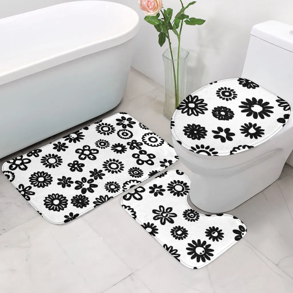 3 Piece Black Flowers Bathroom Set