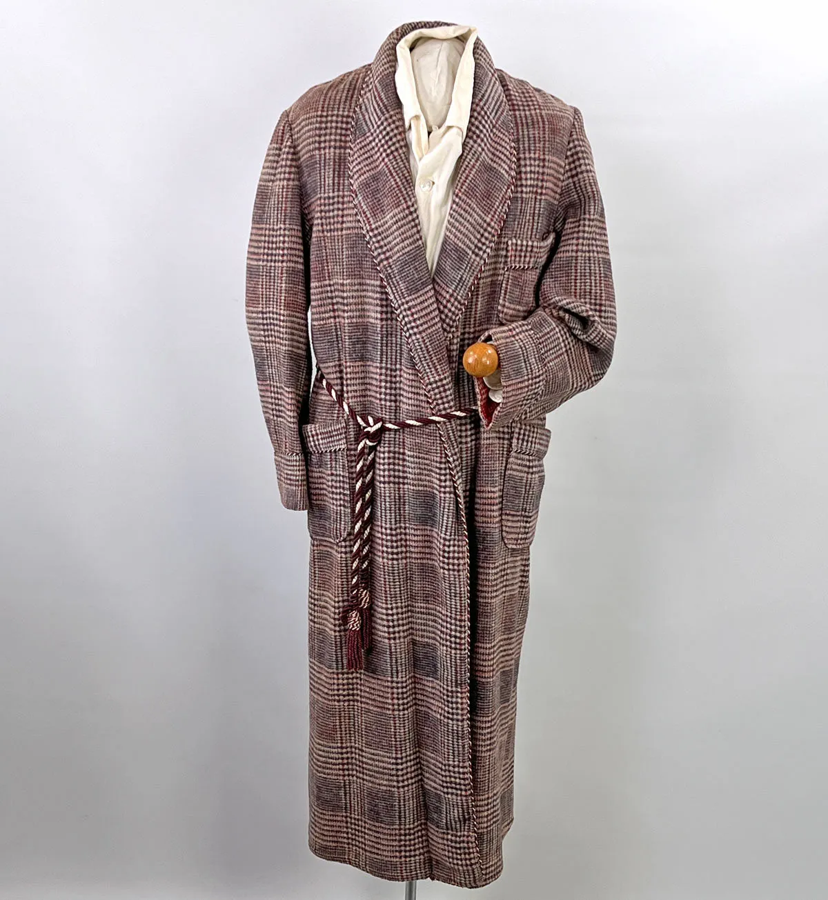 40s Beacon Blanket Robe Glen Plaid Vintage Houndstooth Plaid Red White & Blue VFG