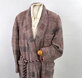 40s Beacon Blanket Robe Glen Plaid Vintage Houndstooth Plaid Red White & Blue VFG