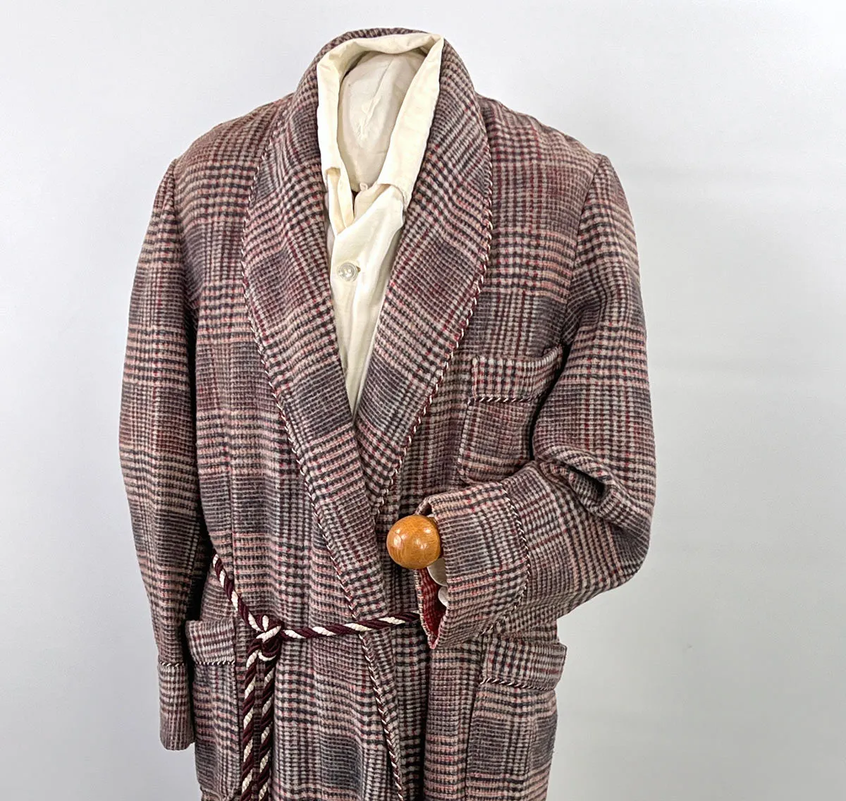 40s Beacon Blanket Robe Glen Plaid Vintage Houndstooth Plaid Red White & Blue VFG