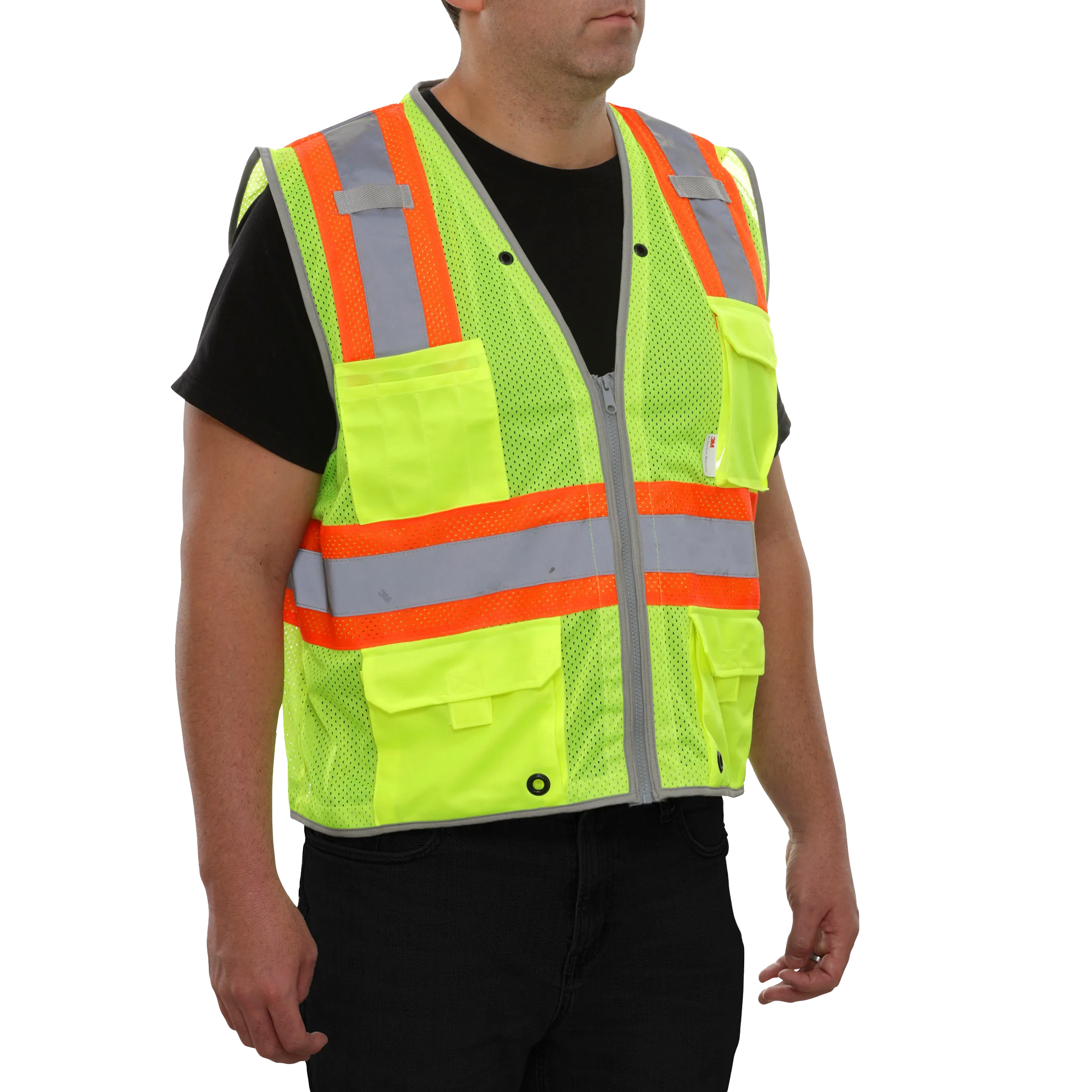 589ETLM Contrasting Trim Poly Mesh Surveyor Safety Vest