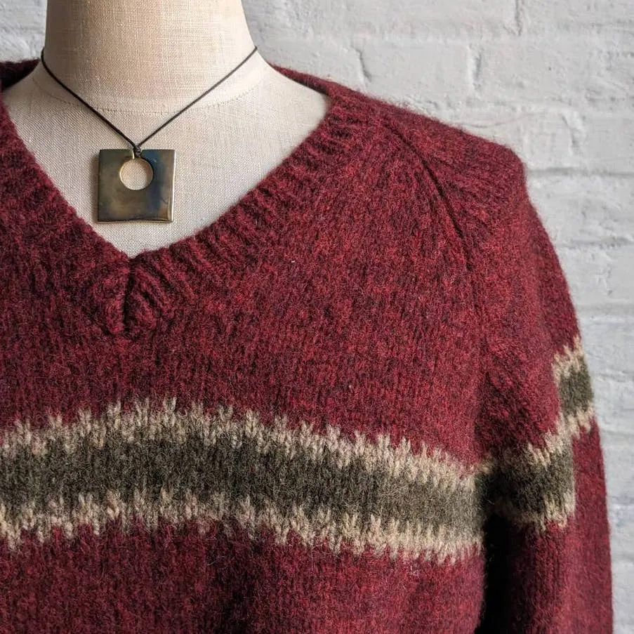 90s Vintage Knit Wool Classic Christmas Grandpa Sweater Minimalist Fairisle Top