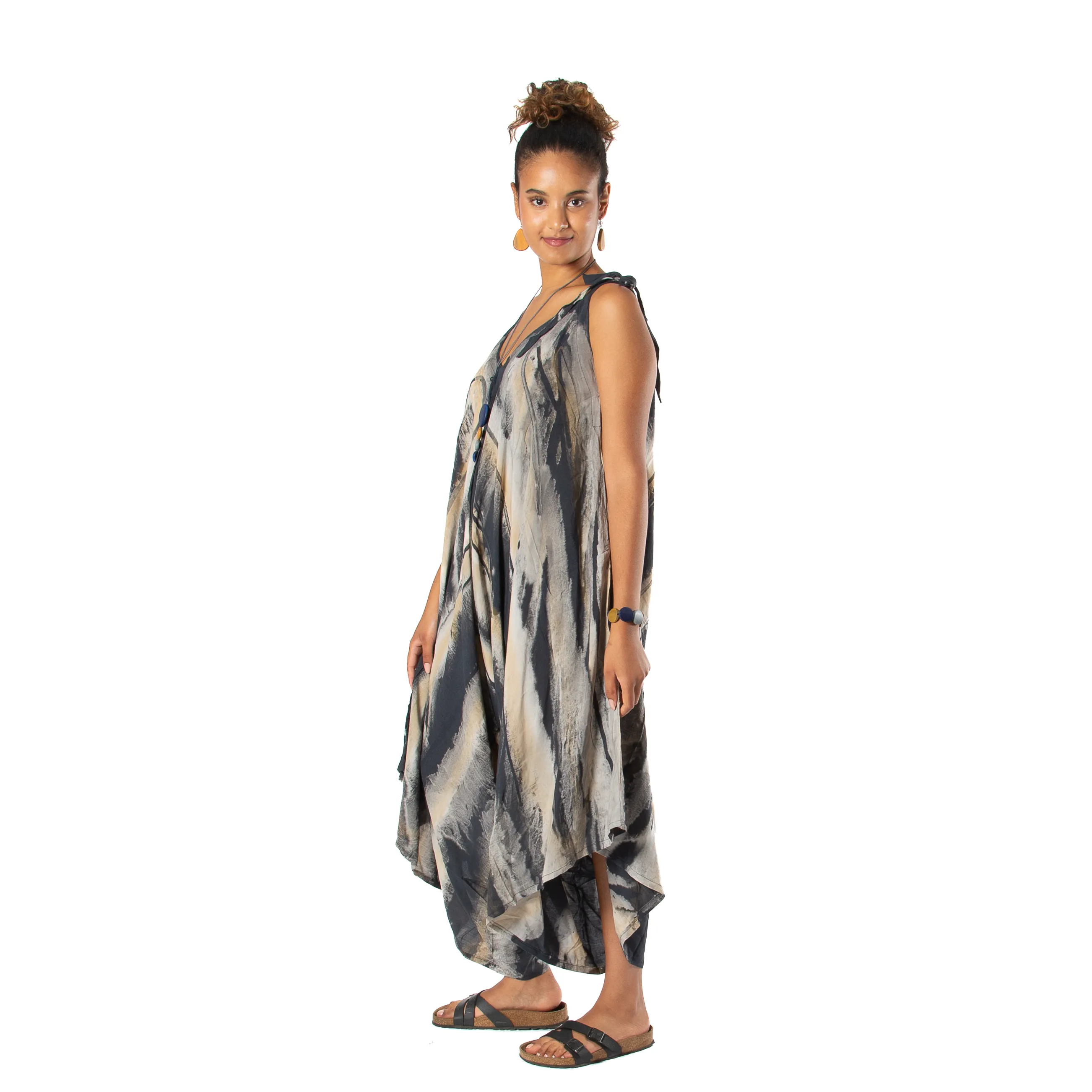 Abstract Tie Dye Design Romper - Grey & Gold Mix, Indonesia