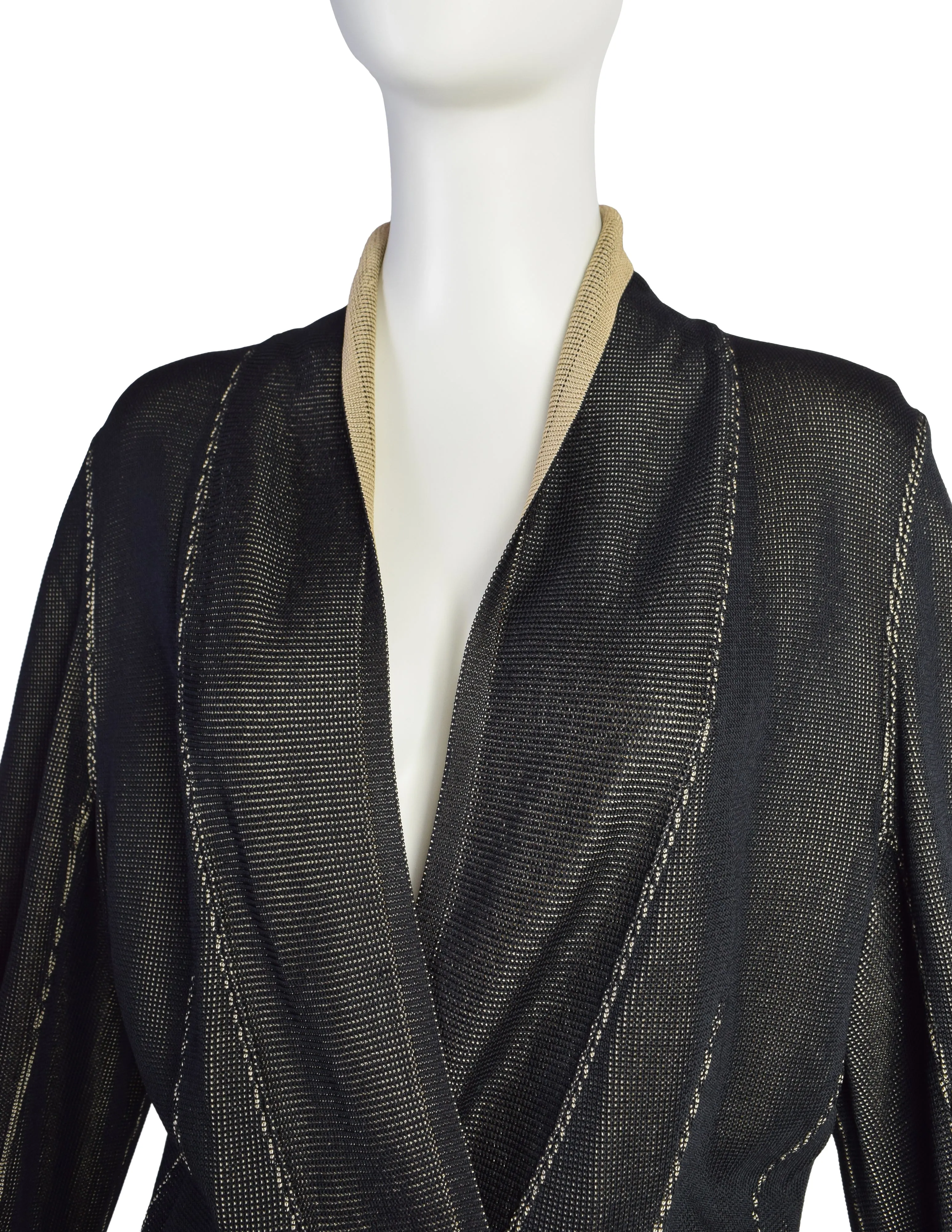 Alaia Vintage Rare SS 1985 Black Beige Knit Viscose Cardigan Sweater Jacket