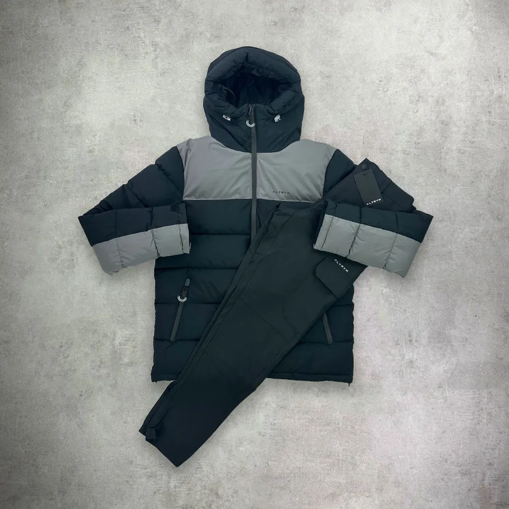 Altryn Angletarn Puffer Jacket/Pant Tracksuit Set Black/Grey