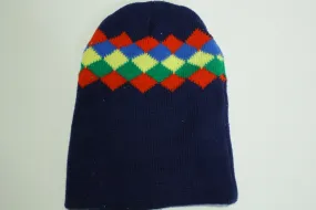 Argyle Knit Stocking Snow Cap Hat Beanie Vintage 1970's 1980's