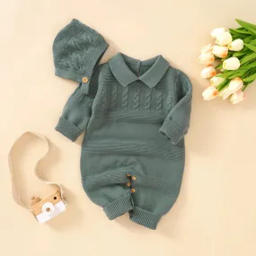 Baby Solid Color Crochet Knit Design Lapel Knit Jumpsuit by MyKids-USA™