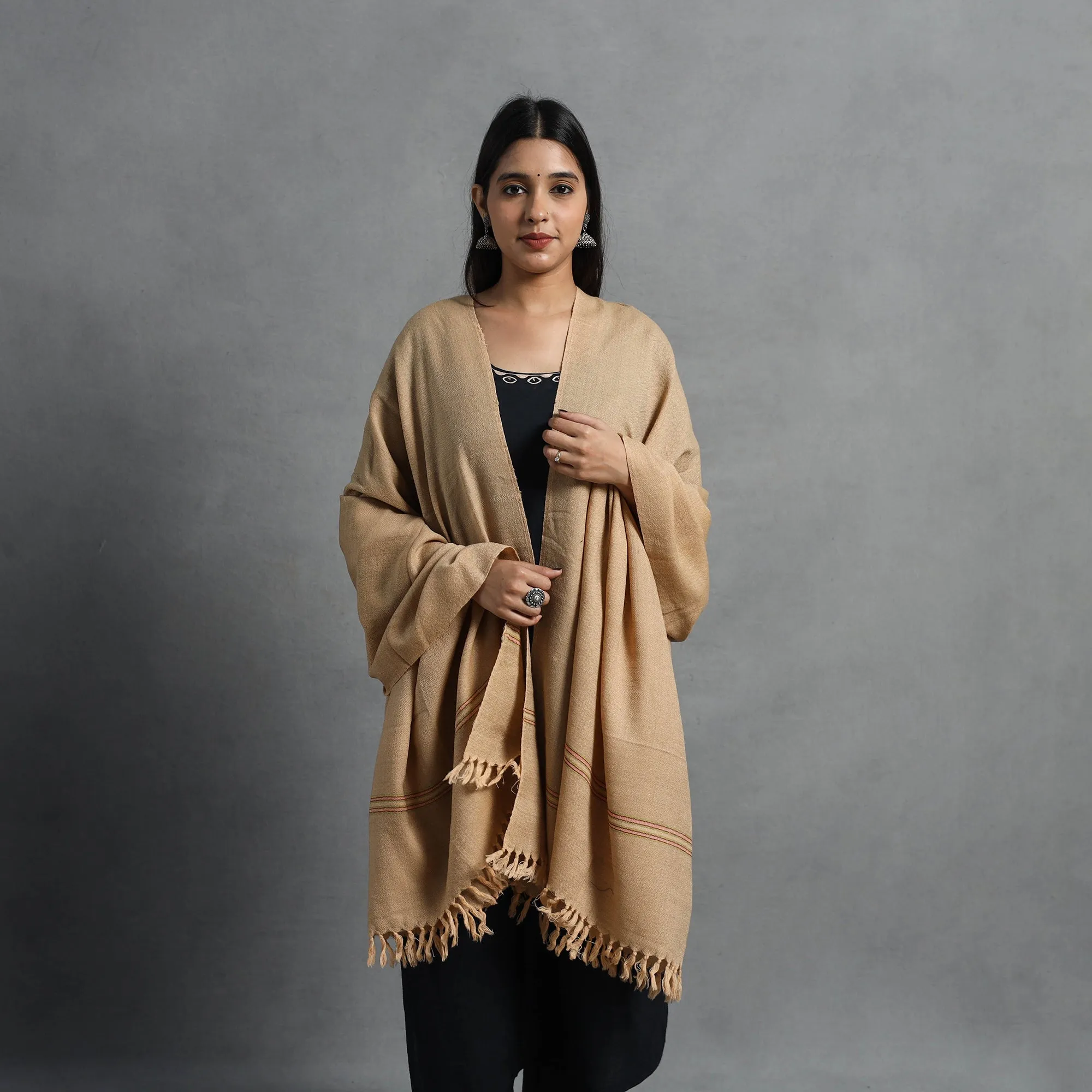 Beige - Kumaun Handwoven Pure Merino Wool Shawl for Women 31