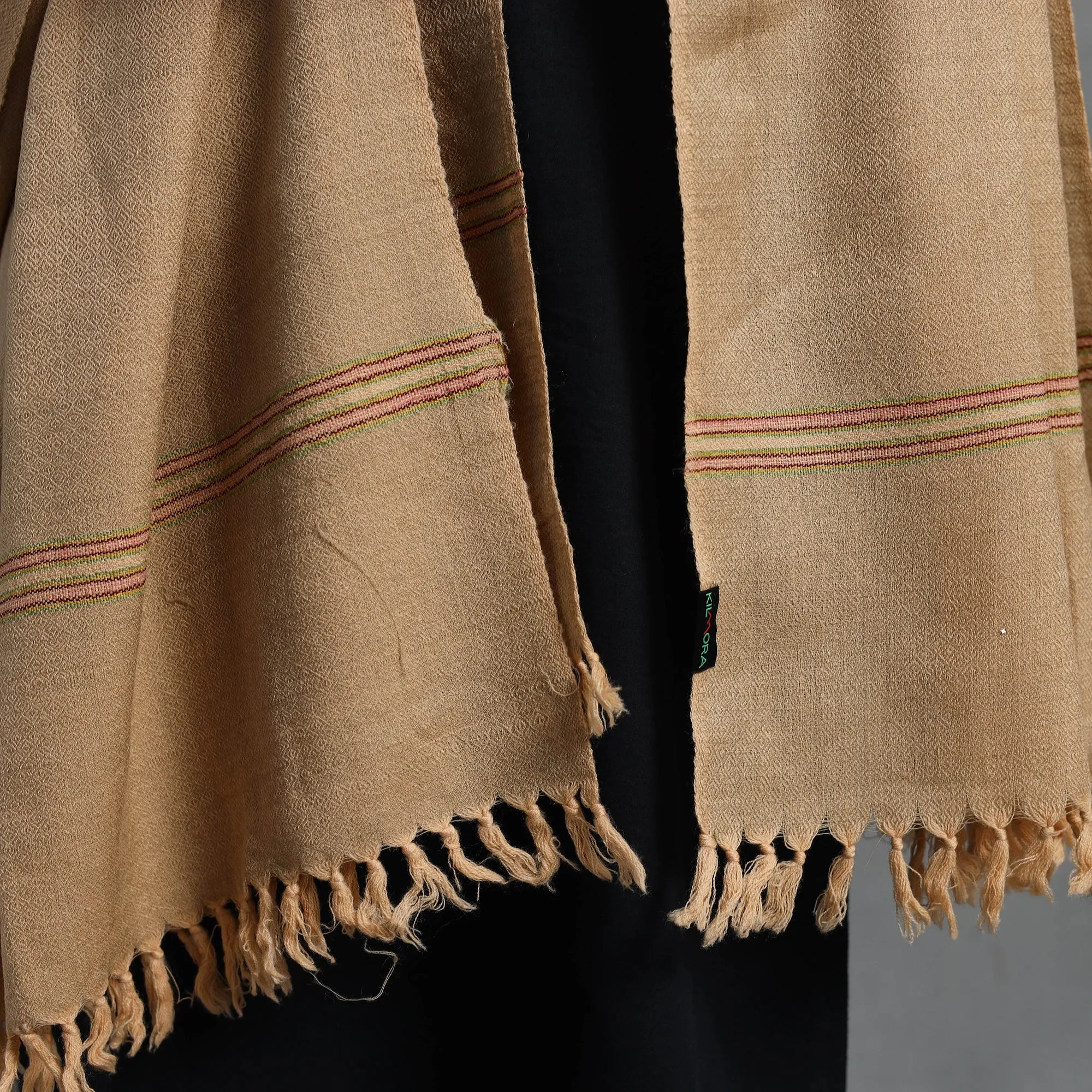 Beige - Kumaun Handwoven Pure Merino Wool Shawl for Women 31