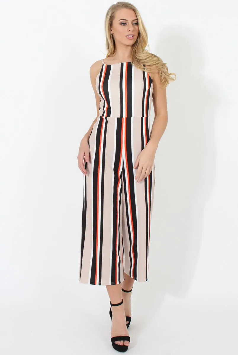 Beige Striped Culotte Jumpsuit - Beatrix