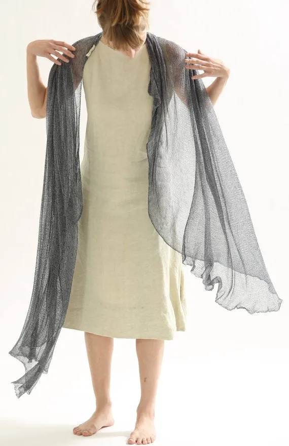 Big Air Bamboo Sheer Scarf - Silver and Navy Blue melange