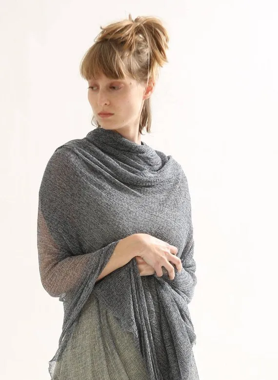 Big Air Bamboo Sheer Scarf - Silver and Navy Blue melange