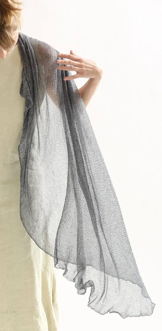 Big Air Bamboo Sheer Scarf - Silver and Navy Blue melange