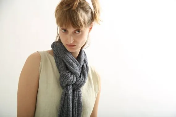 Big Air Bamboo Sheer Scarf - Silver and Navy Blue melange