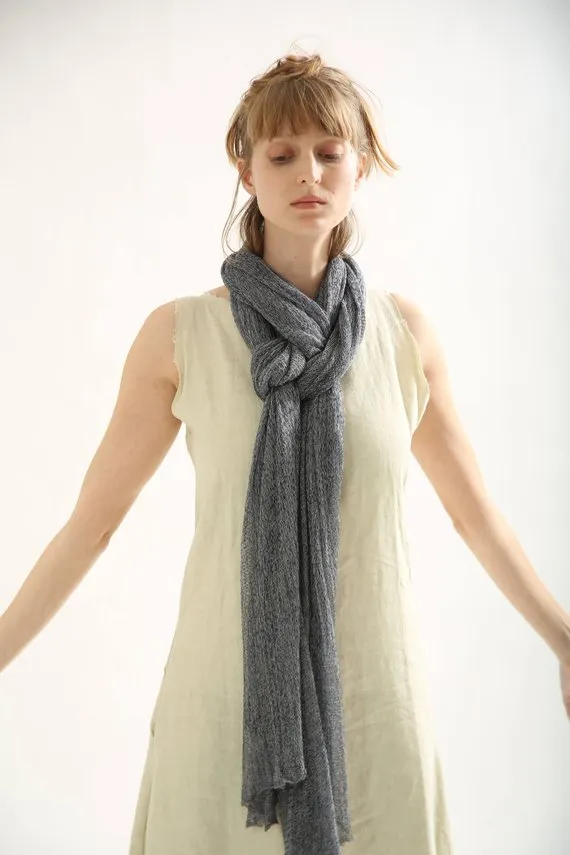 Big Air Bamboo Sheer Scarf - Silver and Navy Blue melange