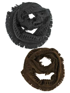 Black & Brown Unisex Winter Knit Infinity Scarf Lot 2 Pack Bundle