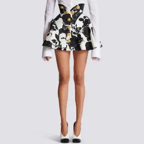 Black and White Roses Short Skirt and White Shirt