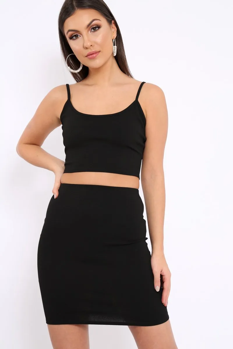 Black Cami Crop Top And Mini Skirt Co-Ord - Riely