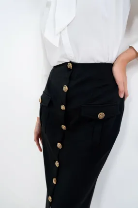 BLACK KNEE LENGTH PENCIL SKIRT WITH POCKETS