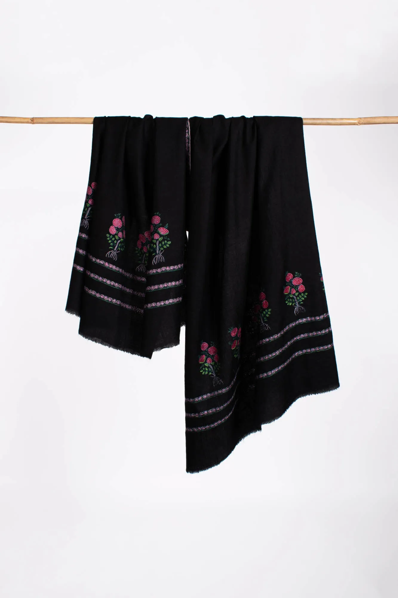 Black Mughal Motif Kashmiri Pashmina - WINDOW