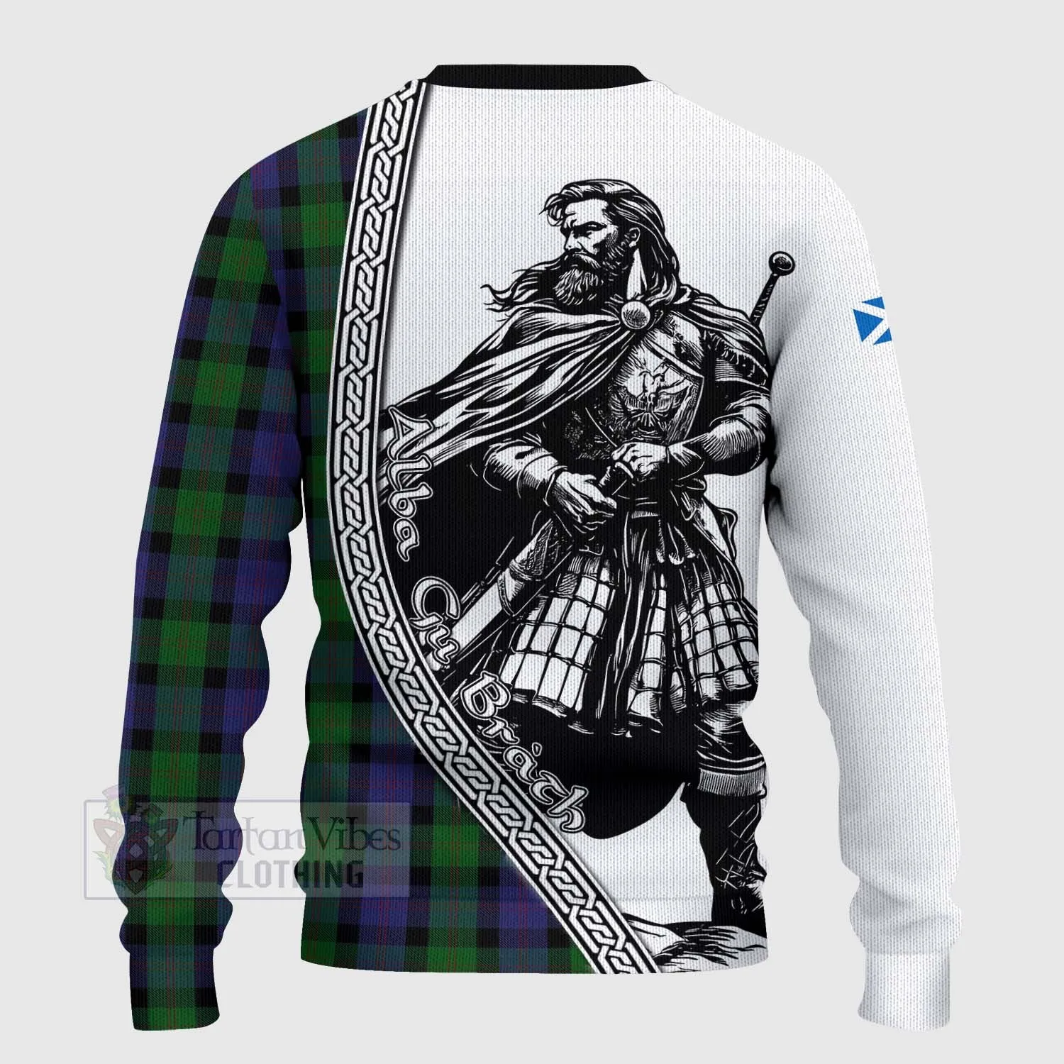 Blair Tartan Clan Crest Knitted Sweater with Highlander Warrior Celtic Style