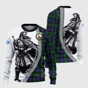 Blair Tartan Clan Crest Knitted Sweater with Highlander Warrior Celtic Style