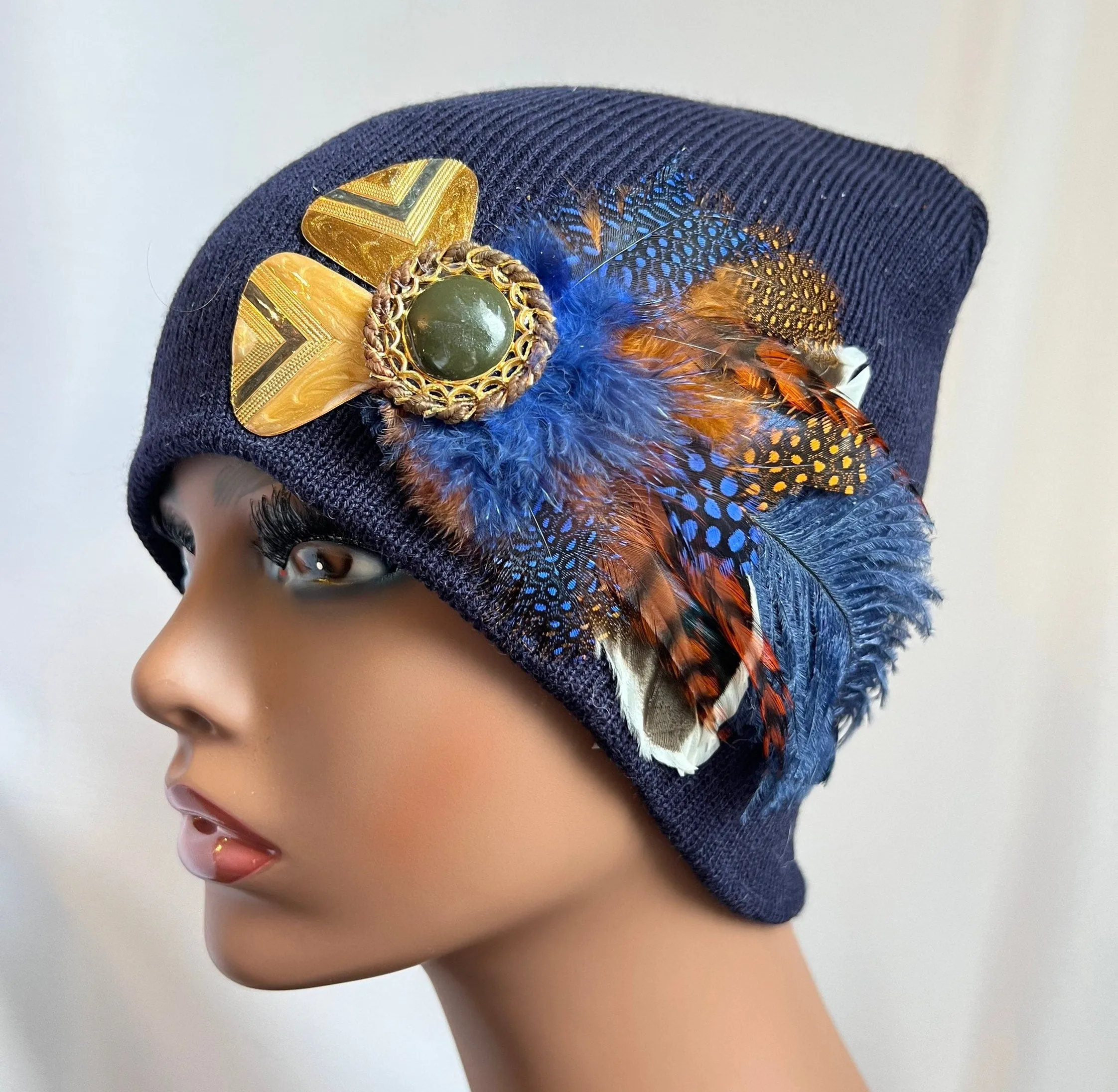 BLUE Embellished Feathered & Jeweled Hats