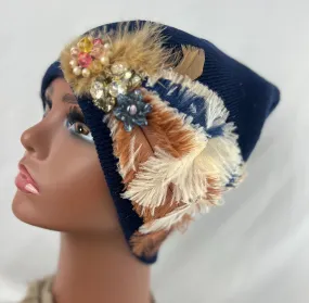 BLUE Embellished Feathered & Jeweled Hats