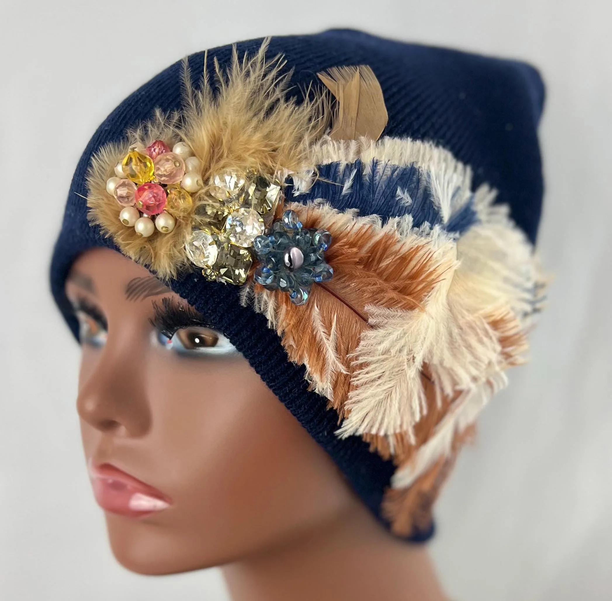 BLUE Embellished Feathered & Jeweled Hats