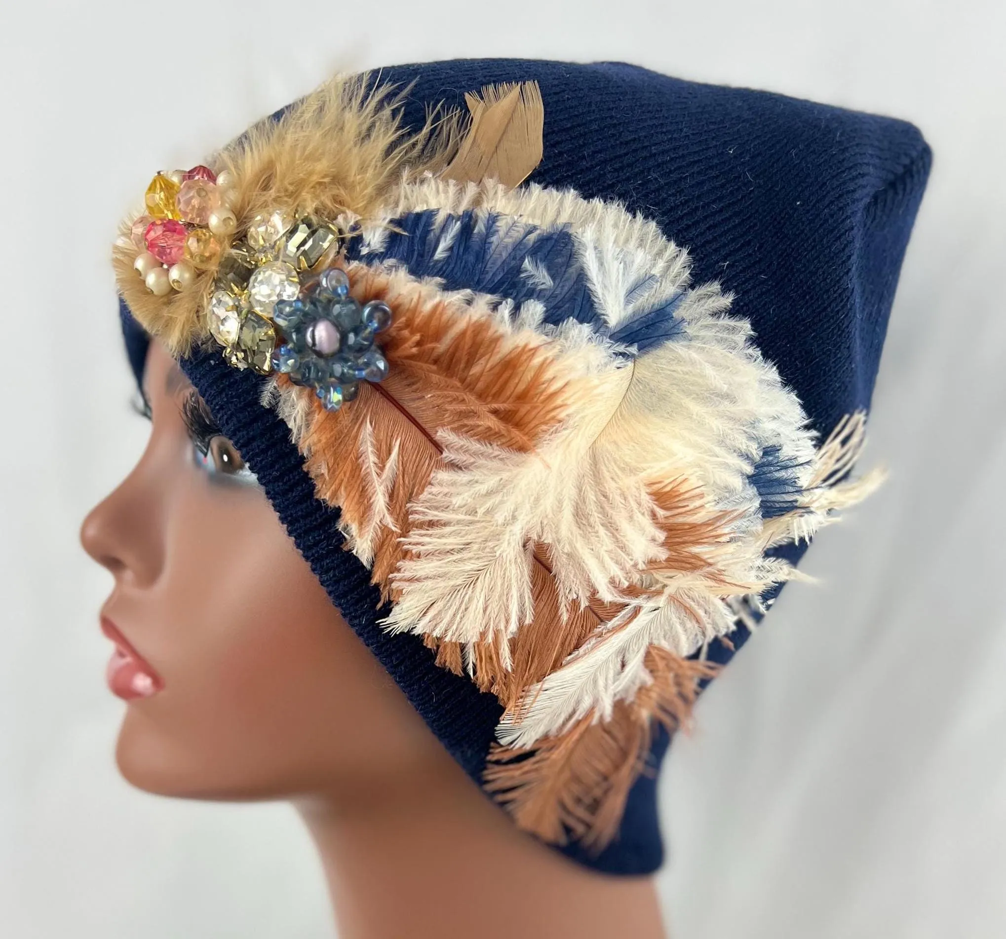 BLUE Embellished Feathered & Jeweled Hats