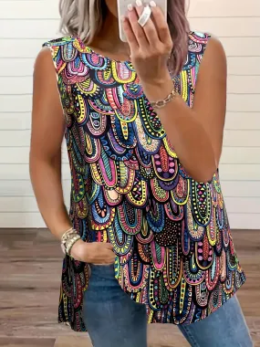 Boho Paisley Print Tank Top for Plus Size Women