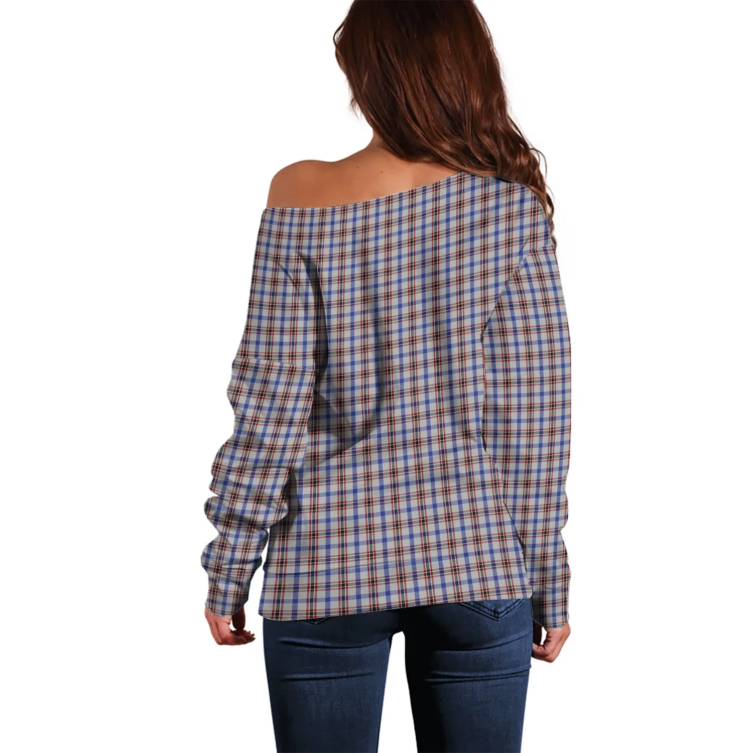 Boswell Tartan Off Shoulder Women Sweater with Family Crest