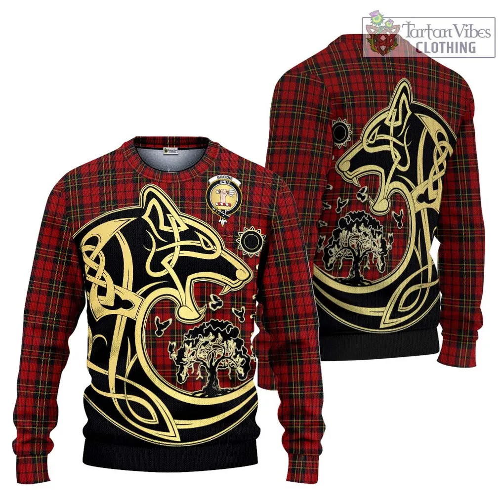 Brodie Tartan Ugly Sweater with Family Crest Celtic Wolf Style