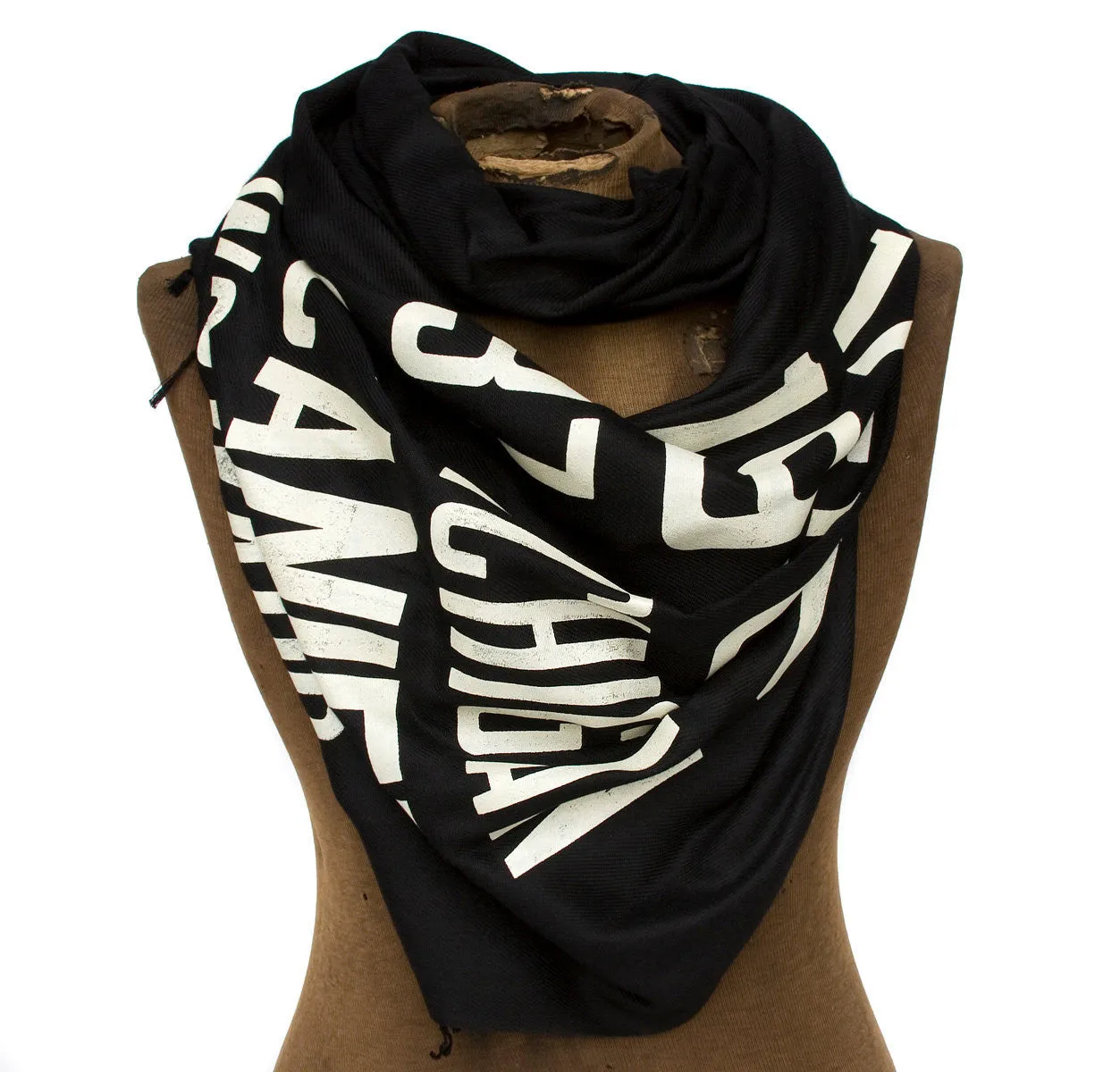 Bus Scroll Scarf: Detroit Main Routes linen weave pashmina