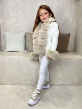 Childrens Cream/Beige Luxury Fur Cardigan