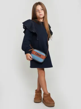 Chloé Girls Ruffle Sweater Dress in Navy