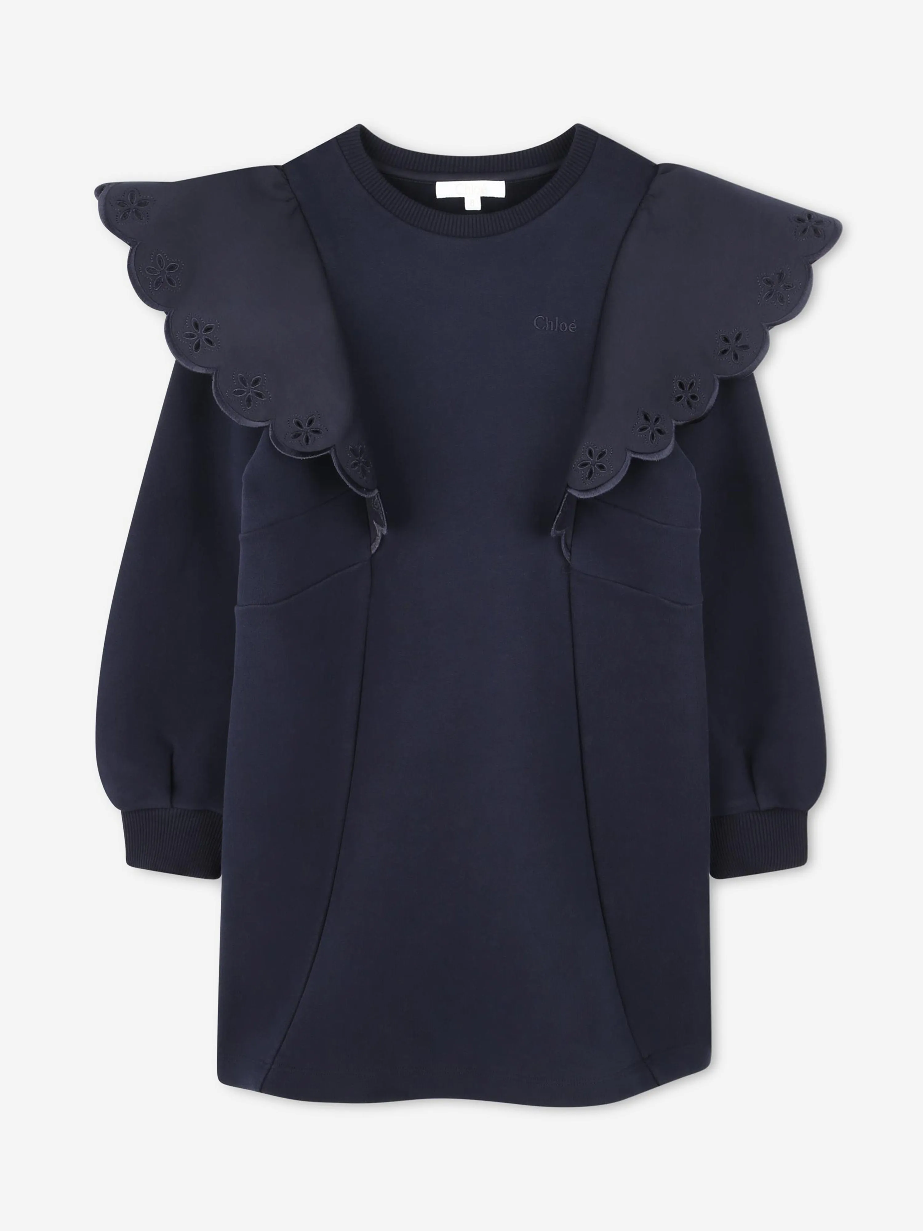 Chloé Girls Ruffle Sweater Dress in Navy