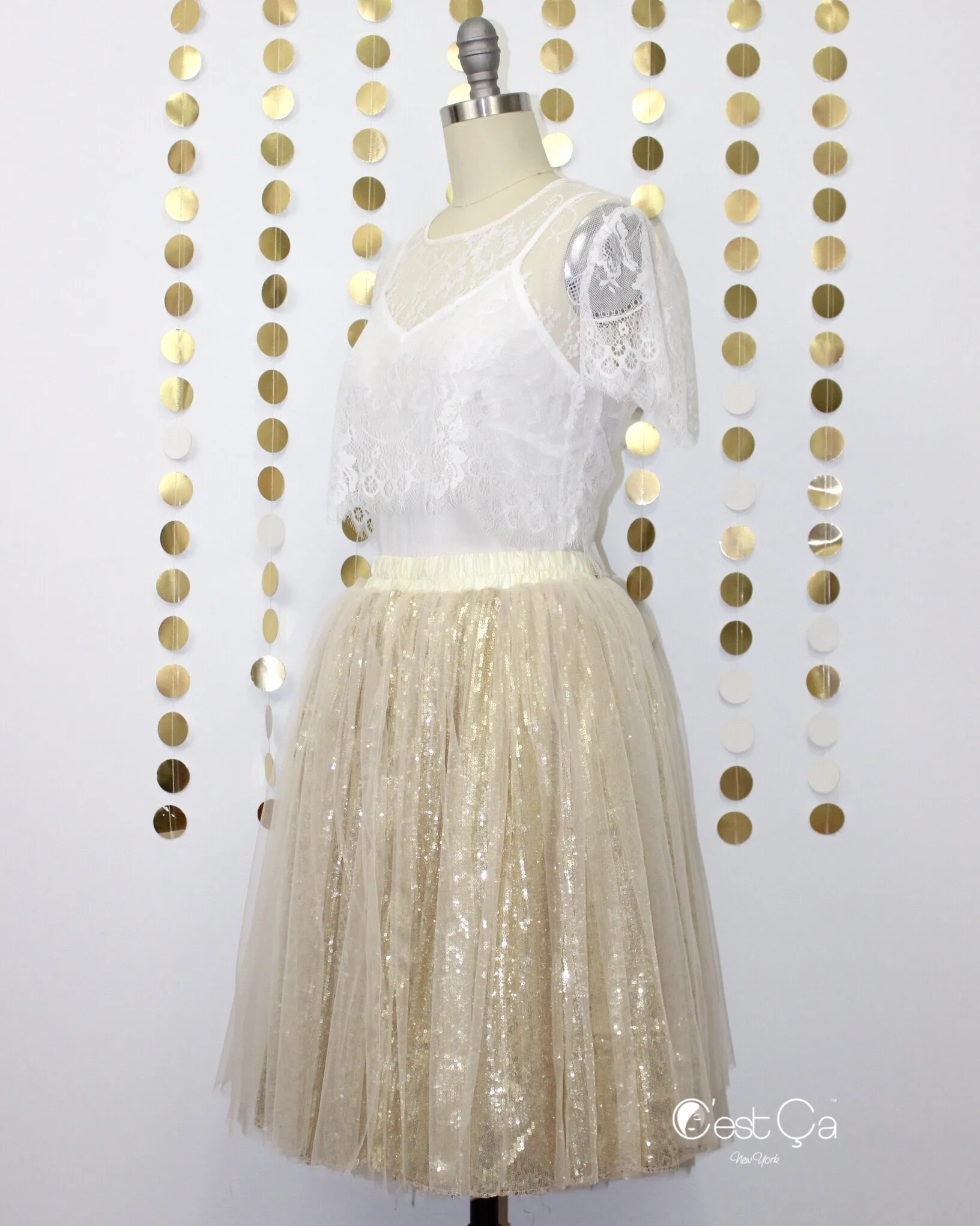 Chloé Gold Sequin Tulle Skirt - Midi