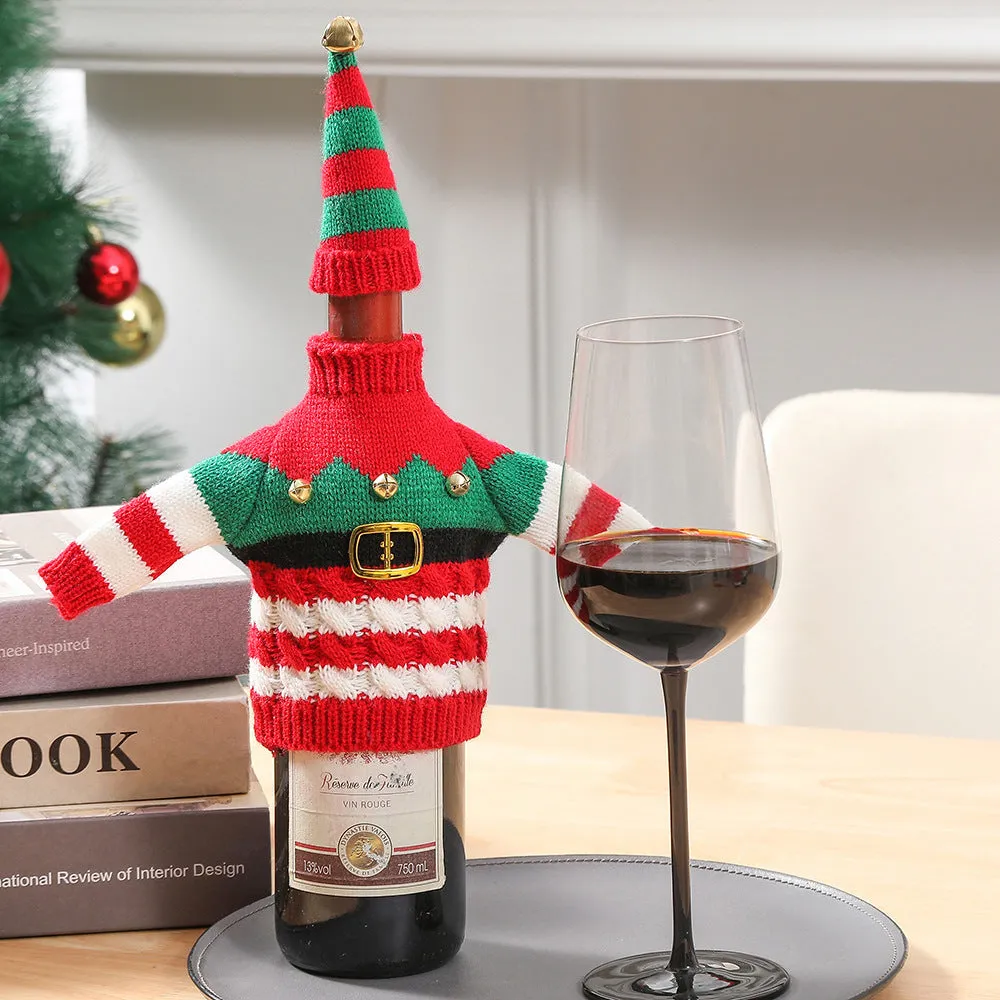 Christmas Holiday Decoration Knitted Clothes Wine Bottle Home Xmas New Year Dinner Table Decoration